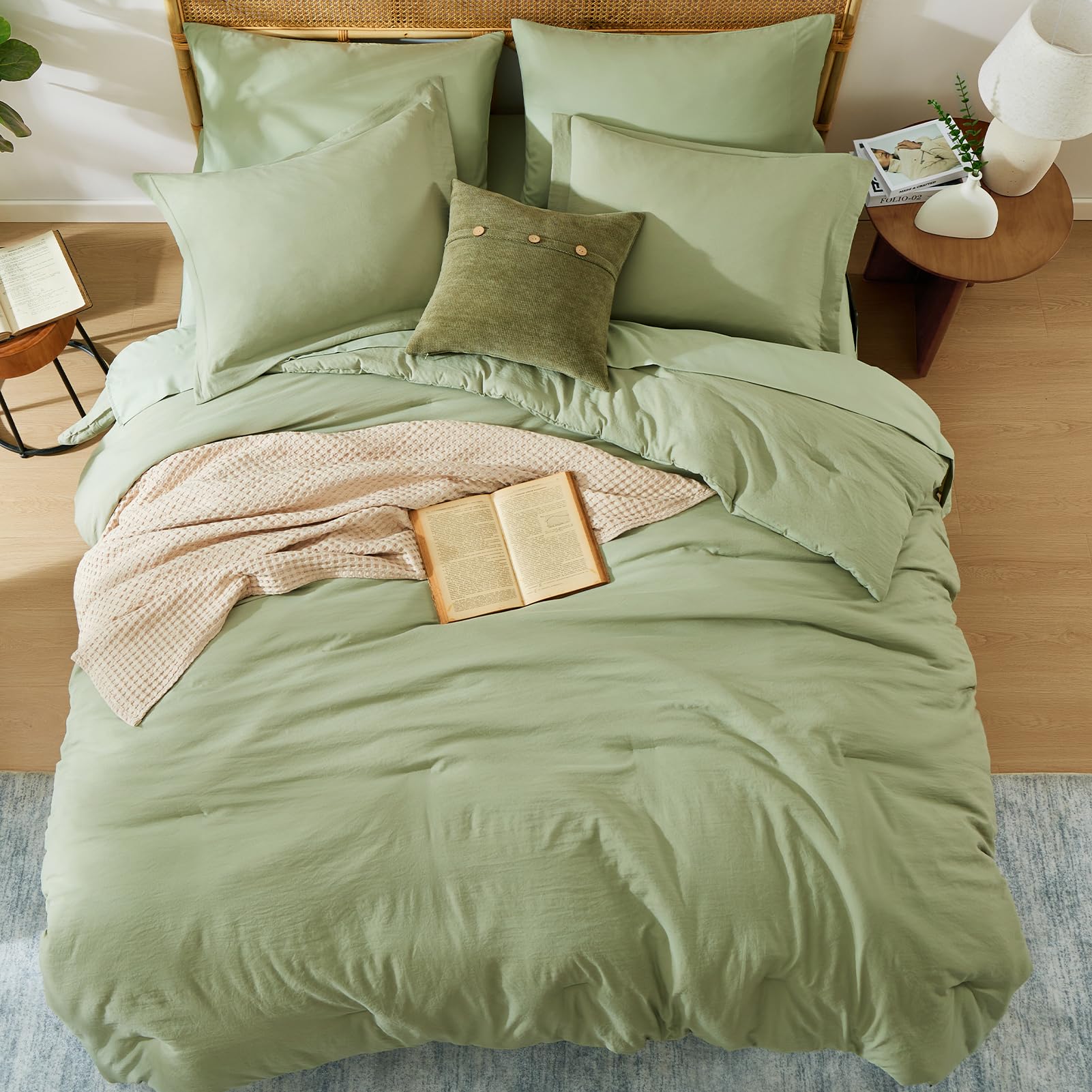 Wrensonge Sage Green Full Size Comforter, 7 Pieces Soft Microfiber Full Size Comforter Sets- Full Comforter, Fitted Sheet, Flat